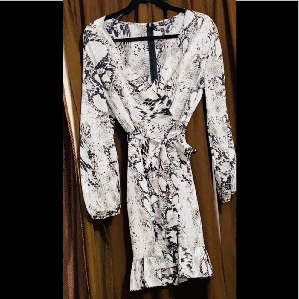 Animal Print Ruffle Faux Wrap Dress